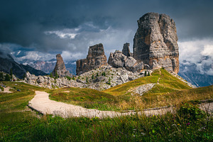 Hiking trail and Cinque Torri cliffs, a Nature Photo by Alpine Dreams