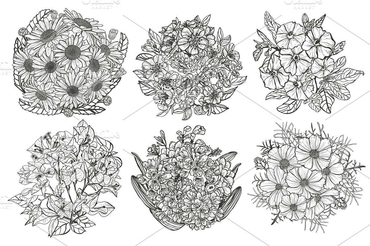 33 Floral Bouquets Set, a Decorative Illustration by Sunset&Sea Design (Photo 6 of 6)
