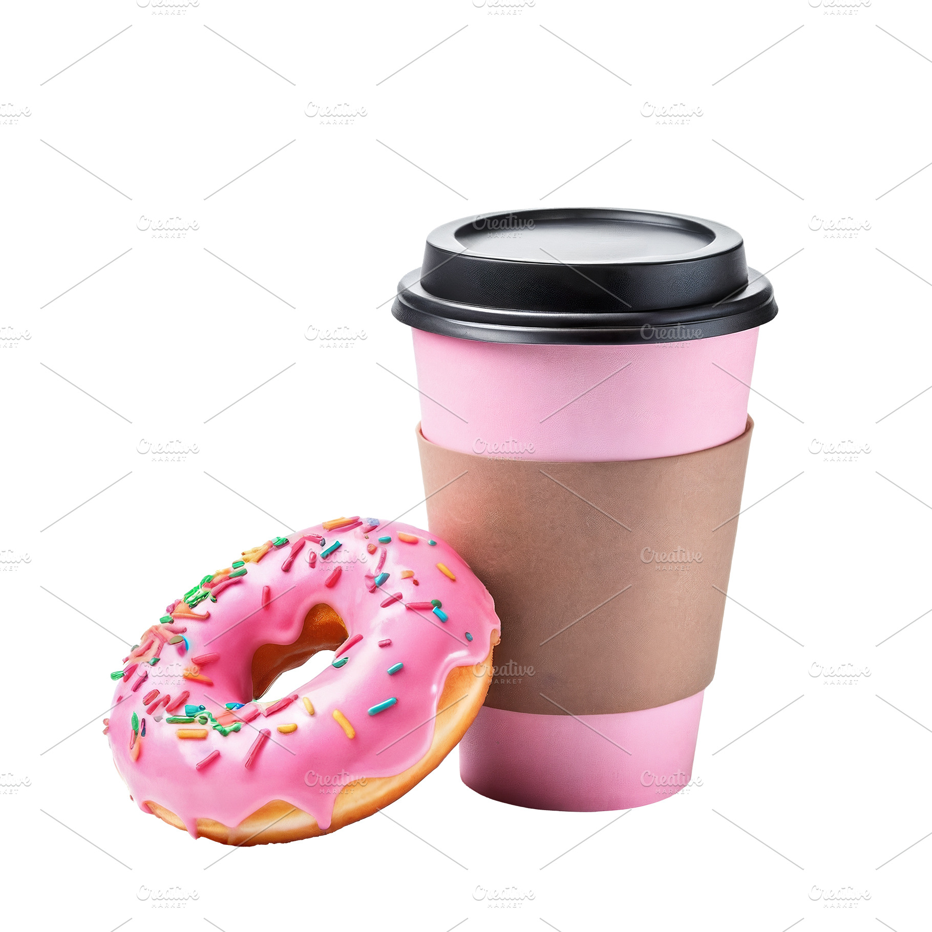 paper coffee cup and donut, a Food & Drink Photo by itakdalee