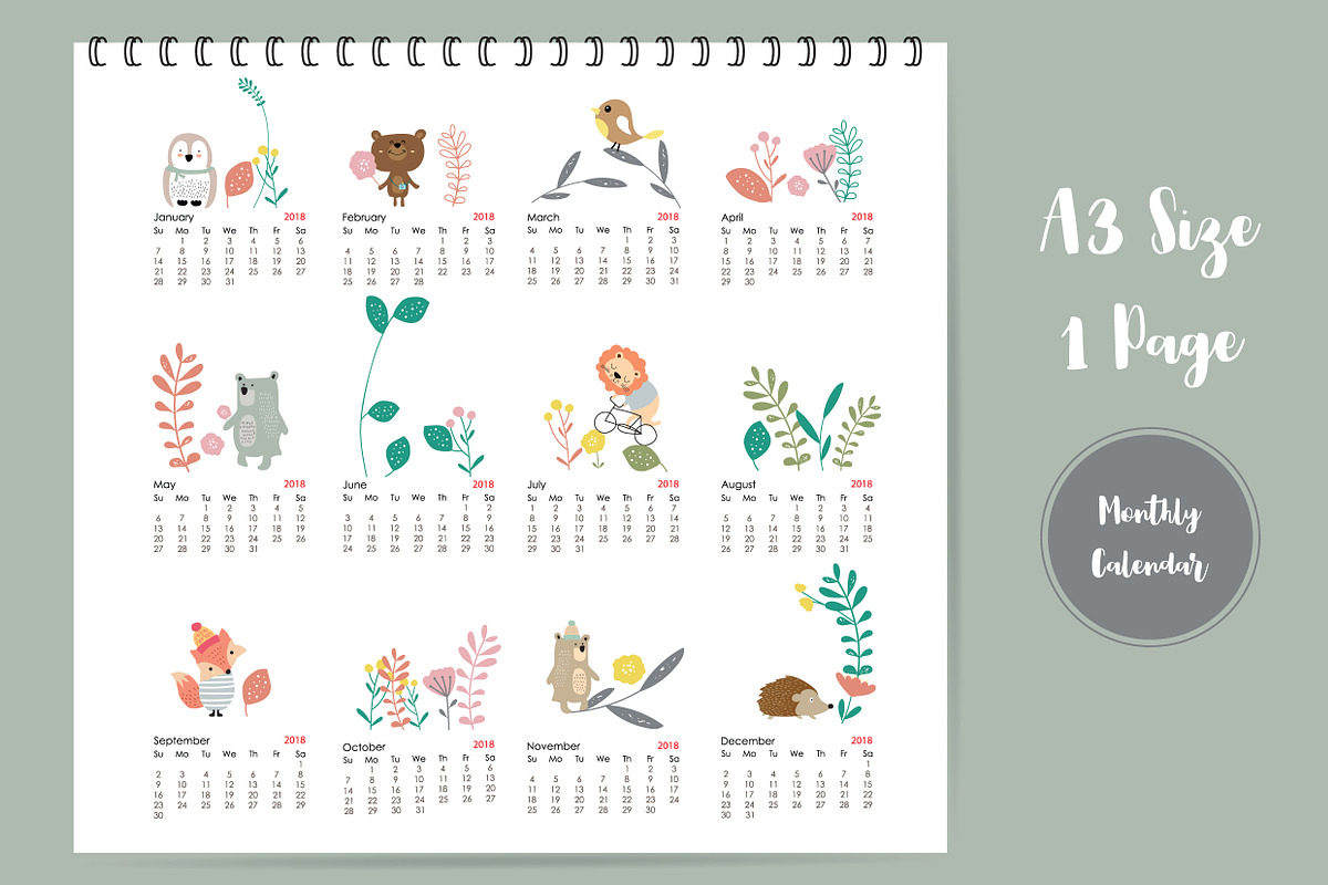 Calendar 2018 with cute animal 4#, a Card Template by Piixypeach (Photo 3 of 4)