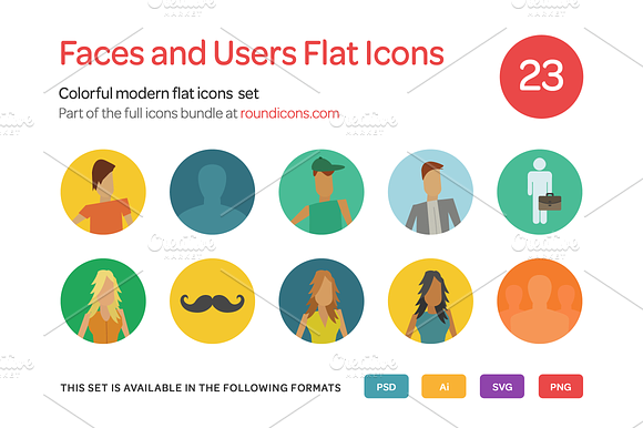 Faces and Users Flat Icons Set preview 4