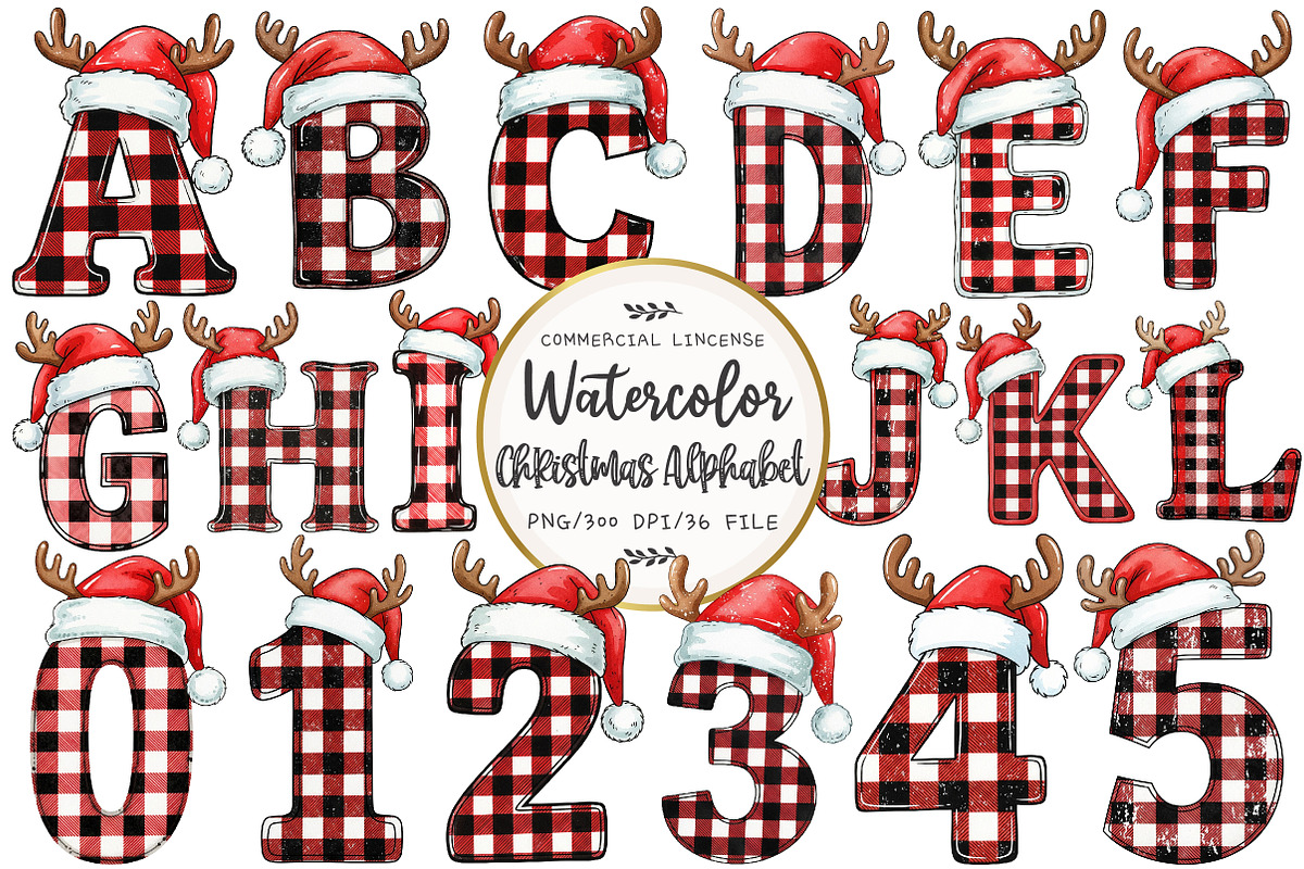 Watercolor Christmas Alphabet Clipar, an Illustration by OK Design (Photo 1 of 5)