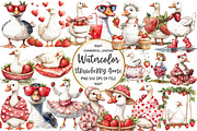 Watercolor Strawberry Goose Clipart, an Illustration by OK Design (Thumbnail 1 of 5)