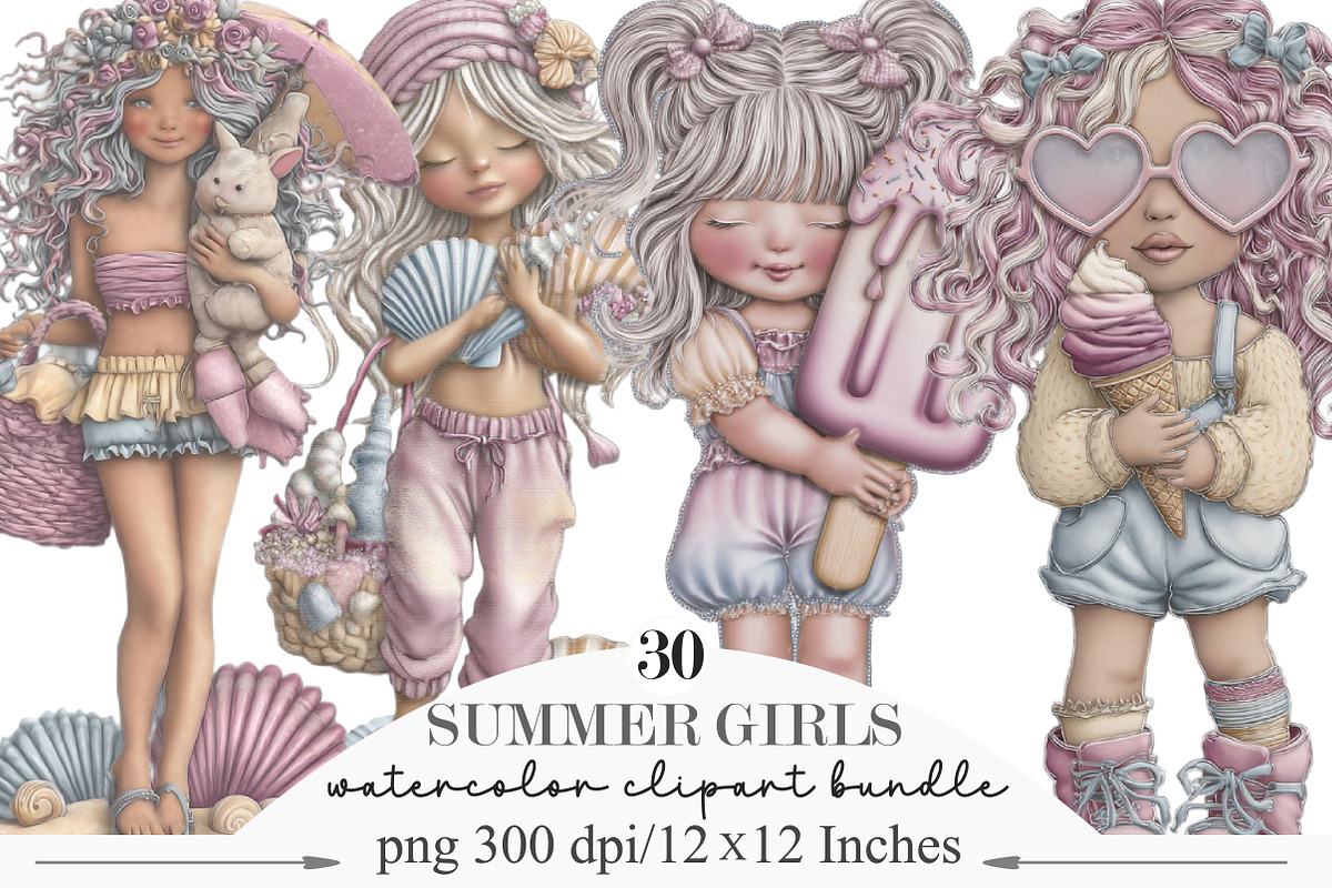 Whimsical Summer Girls Clipart, an Illustration by Designking (Photo 1 of 5)