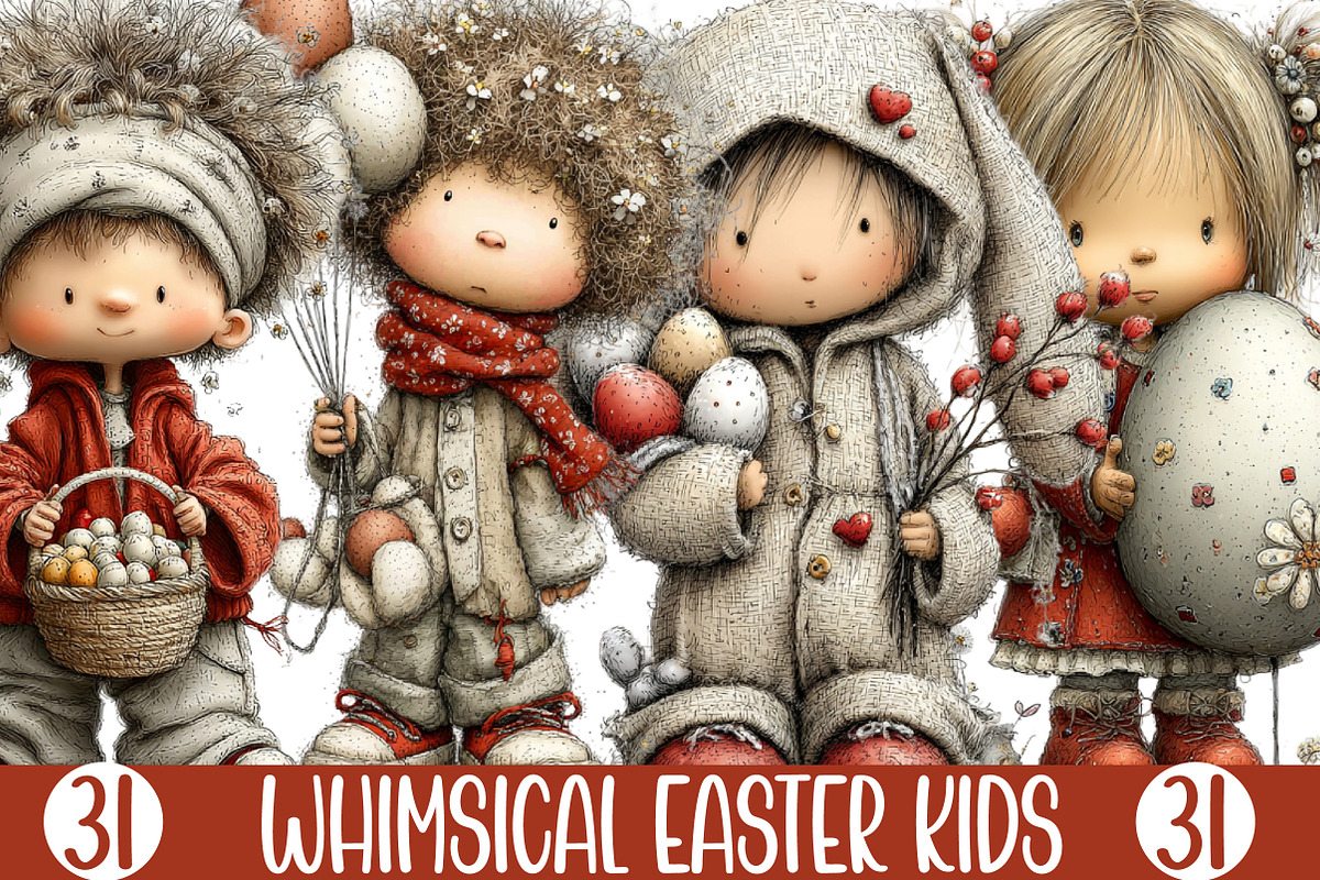 Whimsical Easter Kids, an Illustration by Designking (Photo 1 of 5)