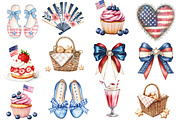 Coquette 4th of July Clipart, an Illustration by Watercolor design (Thumbnail 2 of 5)