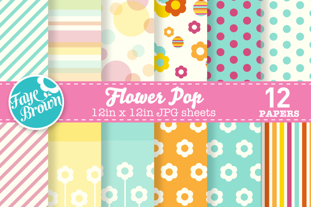 Flower pop digital paper patterns preview 5