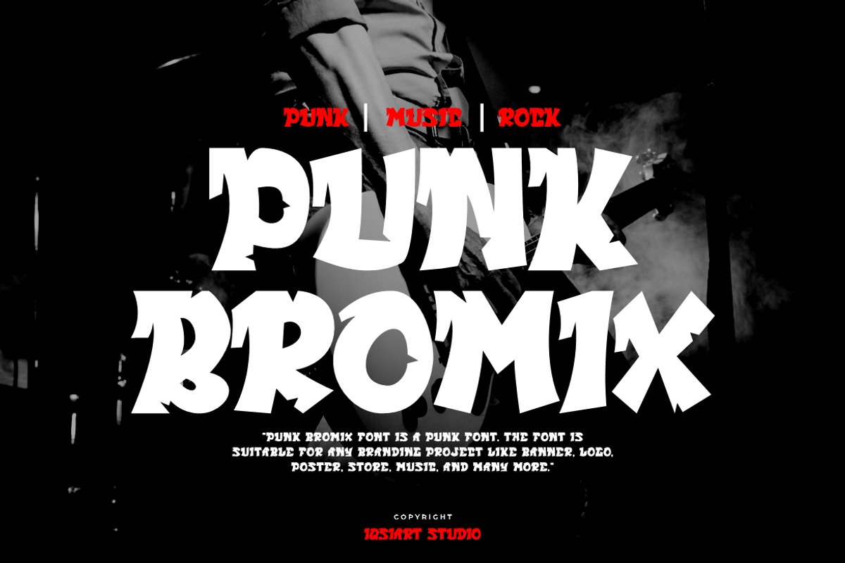 Punk Bromix - Music Font, a Sans Serif Font by Iqsiart Studio (Photo 1 of 6)