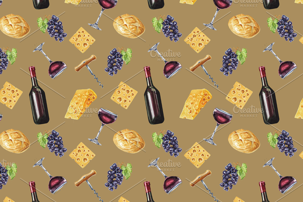 Watercolor wine collection, a Pattern Graphic by lenavetka87 (Photo 3 of 3)