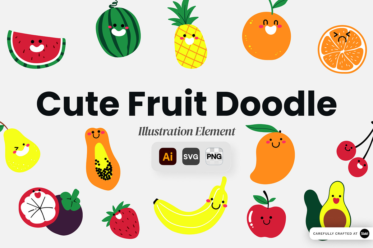 Cute Fruit Doodle Illustration, an Object Graphic by SLAB! Design (Photo 1 of 3)