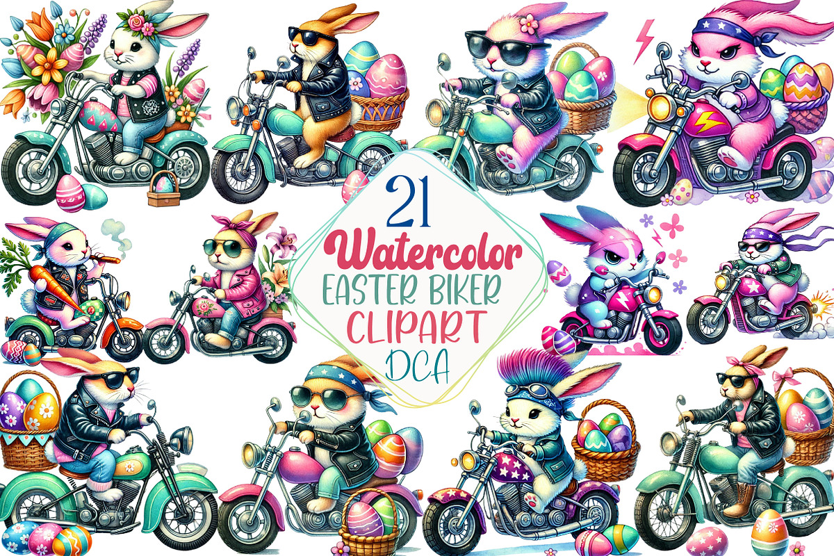 Easter Biker Bunny Sublimation, an Illustration by DreamCafeArt (Photo 1 of 5)