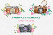 Vintage Cameras & Flowers Clipart, a Decorative Illustration by MaraquelaStudio (Thumbnail 2 of 6)
