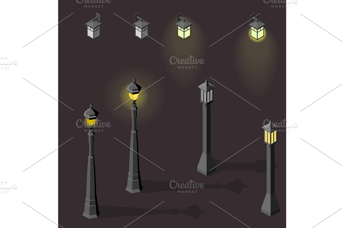 Set of light lamp pillar, an Object Illustration by piter.goskov