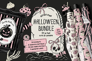 Retro Halloween Bundle Cute & Spooky, a Seasonal Illustration by Red Ink