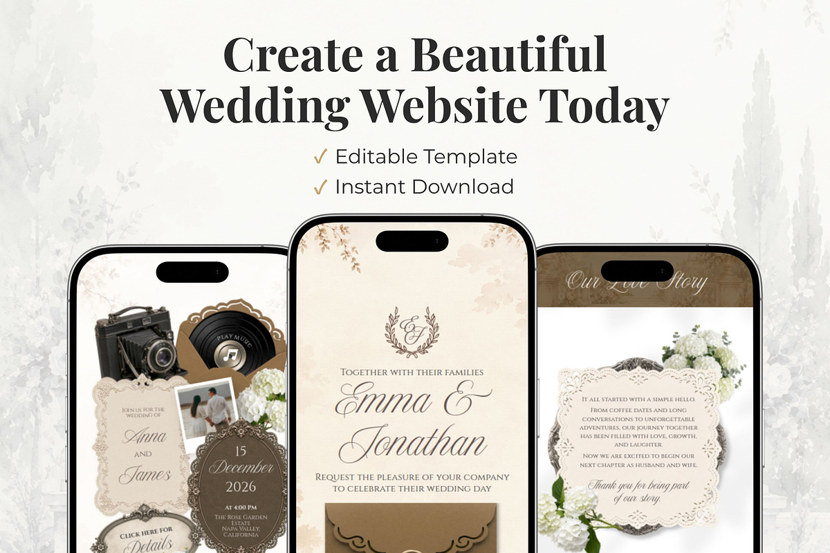 Vintage Brown Wedding Website, a Landing Page Template by Everyday Perfection (Photo 12 of 12)