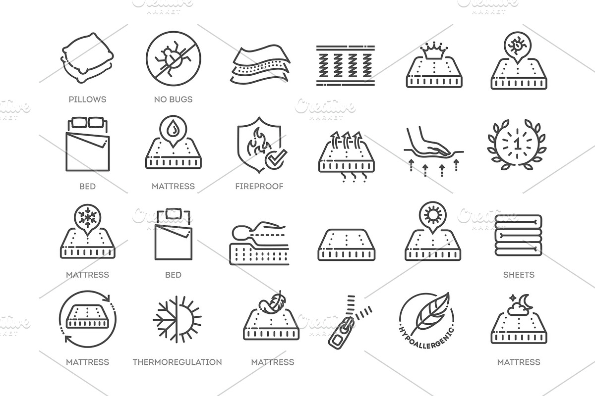 Set of outline bedding icons, an Object Illustration by Tettygreen (Photo 3 of 3)