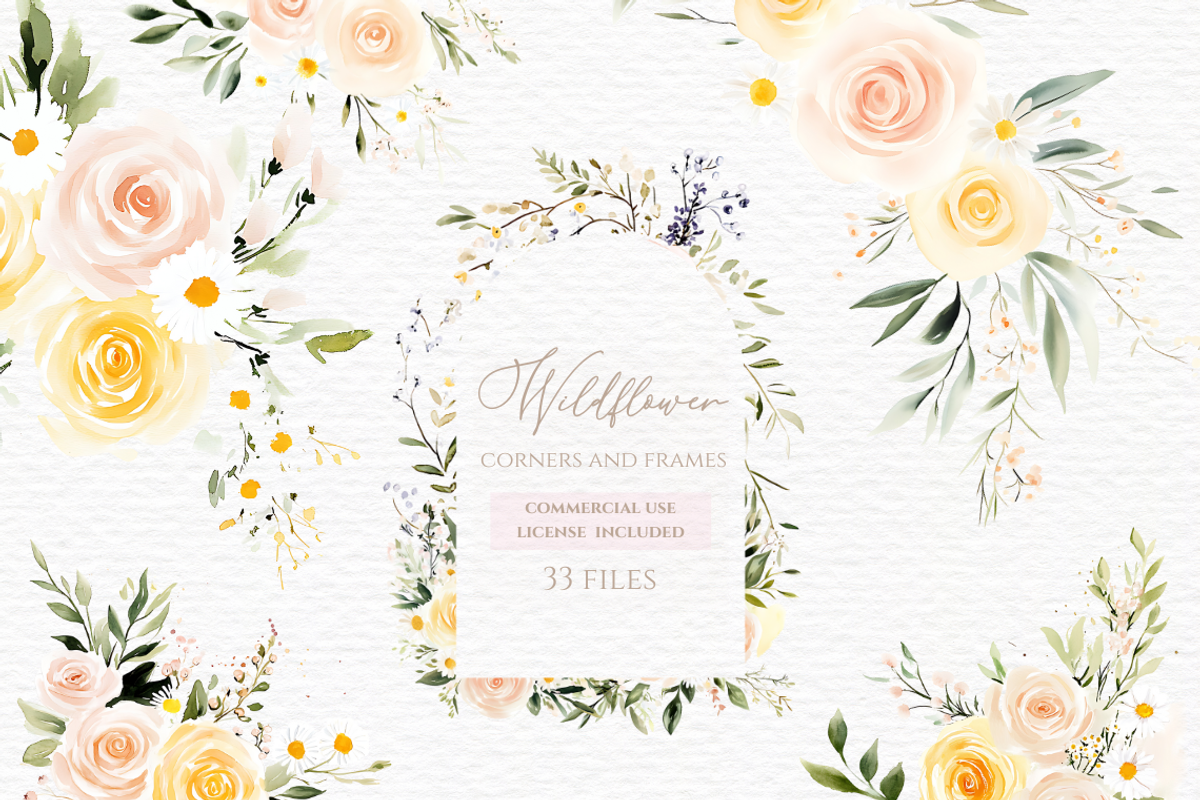 Wildflower frame corners clipart, a Decorative Illustration by Invite to Clipart (Photo 1 of 9)