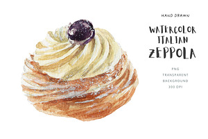 Watercolor Zeppola St Joseph Pastry