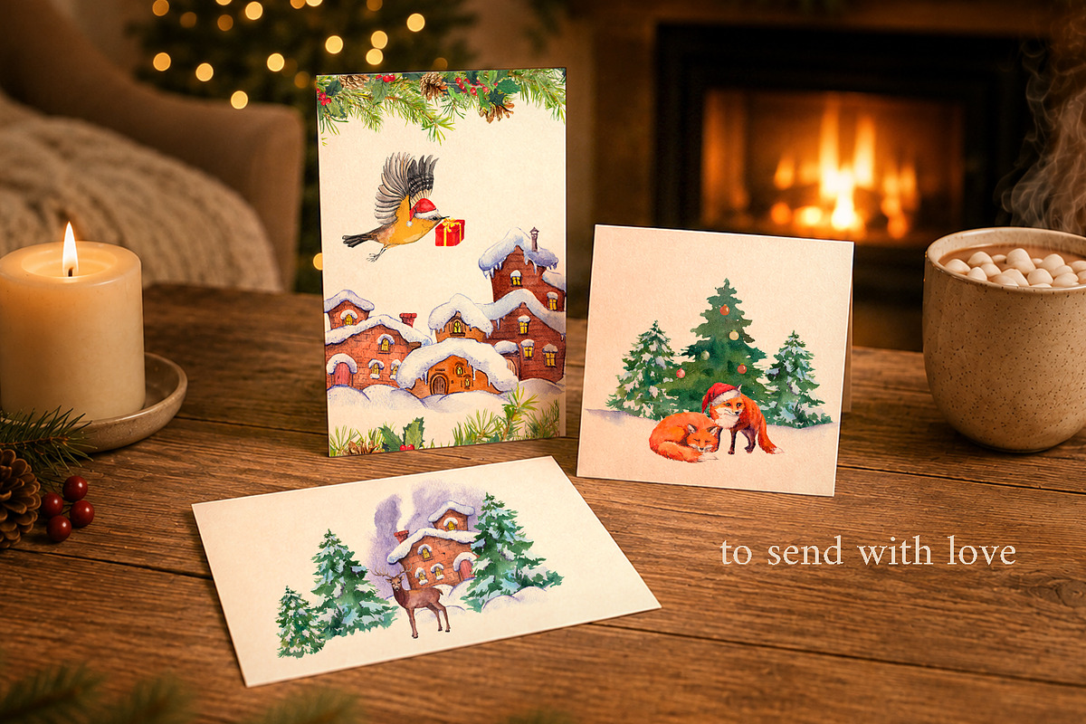 Christmas Woodland Watercolor Set, a Seasonal Illustration by Where summer is (Photo 6 of 11)