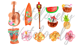 Watercolor Tropical Luau Clipart