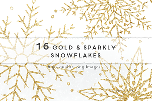 Gold Glitter Snowflakes Clip Art