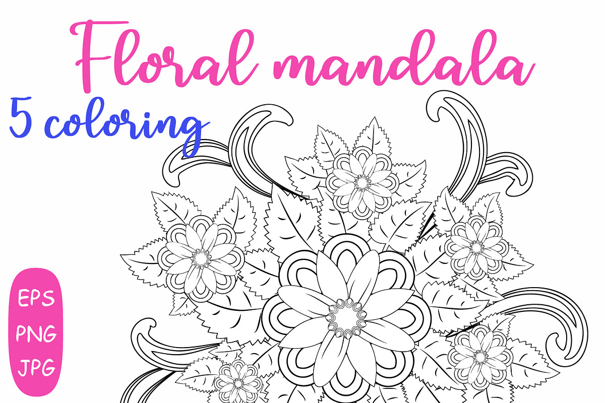 Flower Mandala: 5 Adult Coloring 2, a Poster Template by Michiru13 (Photo 1 of 6)