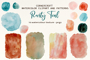 Rusty Teal Floral Clipart & Patterns, an Illustration by Corner Croft (Thumbnail 6 of 13)