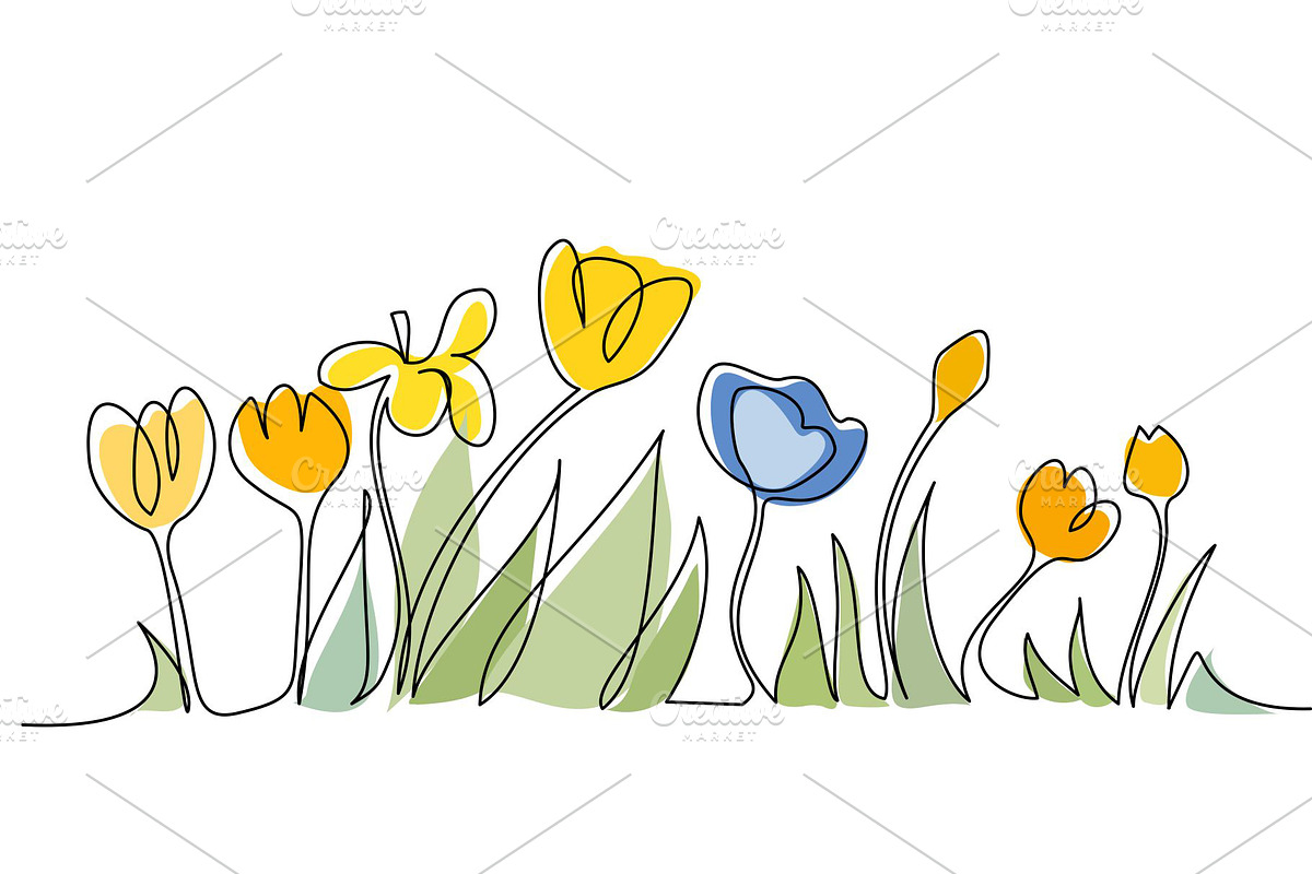 wildflowers with leaves in field, a Decorative Illustration by Valenty (Photo 3 of 3)