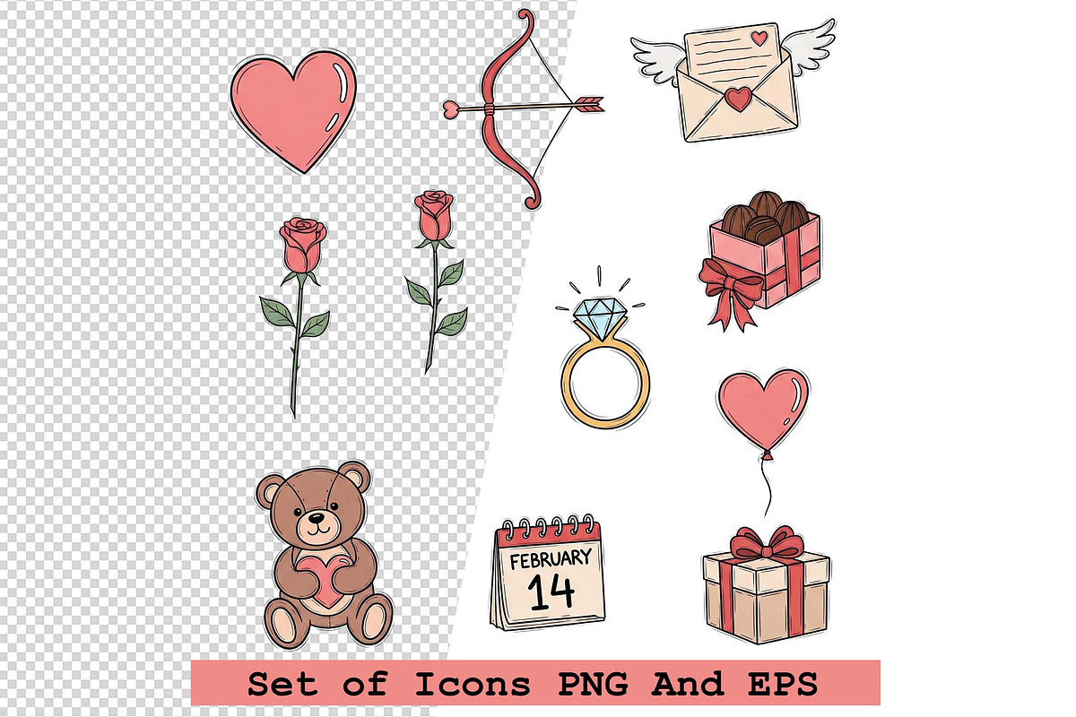 Set of Valentine icons Vector, an Icon by one-touch