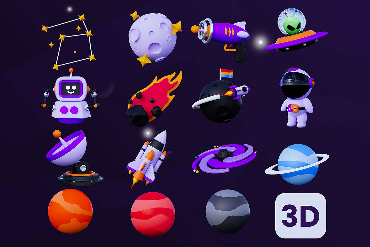 Spaceship Astronaut 3D Icon Pack #2, an Object 3D Model by deviapuspitasari2 (Photo 2 of 2)