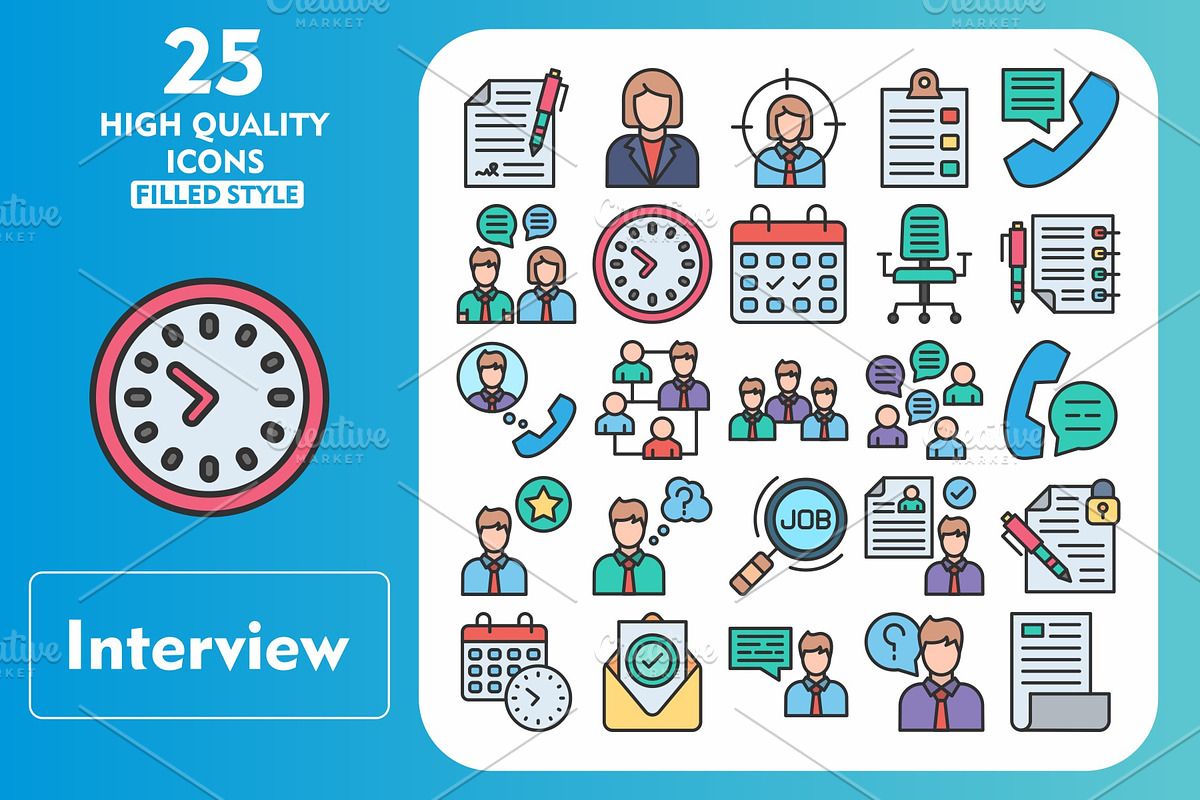 25 Interview Line Filled Icons, an Icon by Pexelpy
