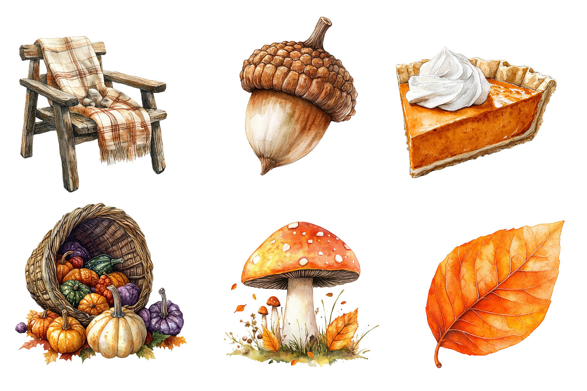 Watercolor Autumn Cozy Clipart, an Illustration by SinaCreation (Photo 3 of 5)