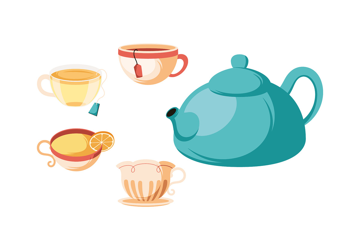 Tea Set and Teacup Illustration Icon