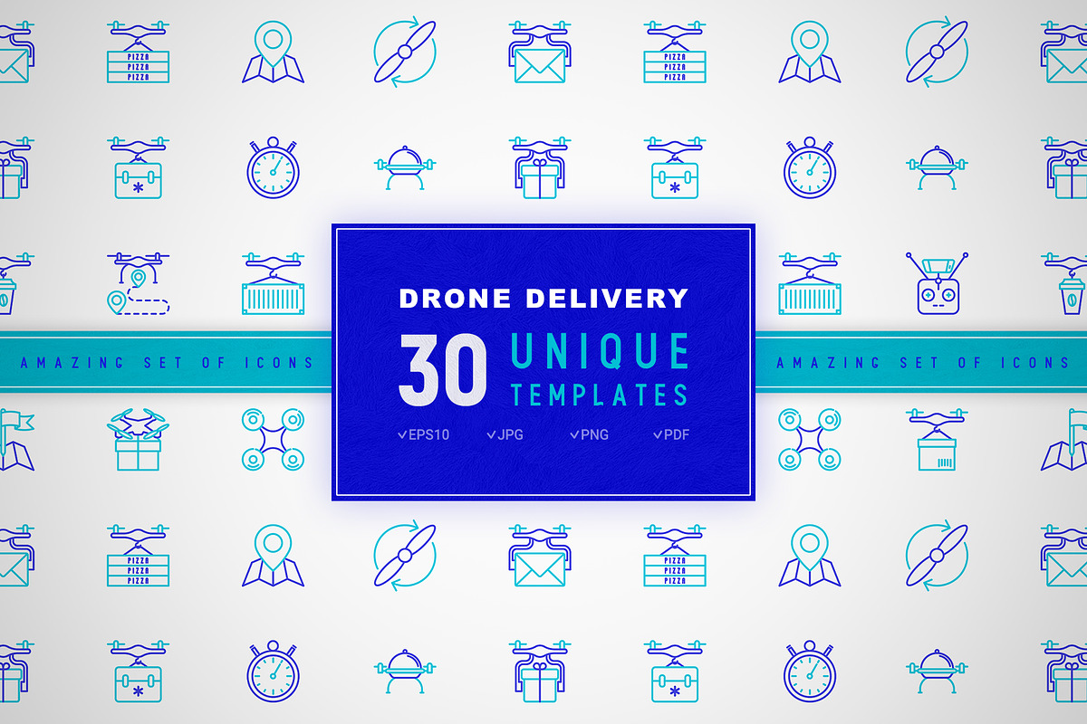 Drone Delivery Icons Set | Concept, an Outline Icon by Alex Blogoodf (Photo 1 of 11)