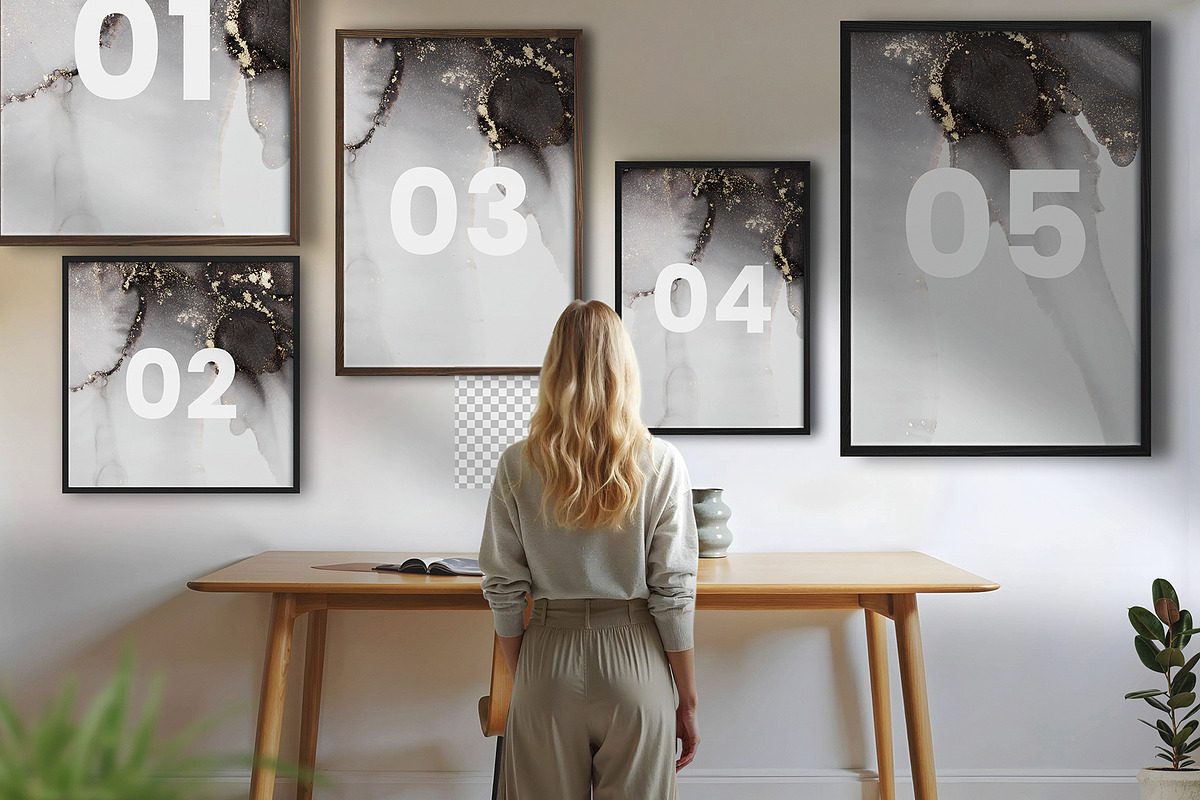5 Canvas & Frames Mockup in Room PSD, an Advertising Mockup by PixelsDesign (Photo 1 of 5)