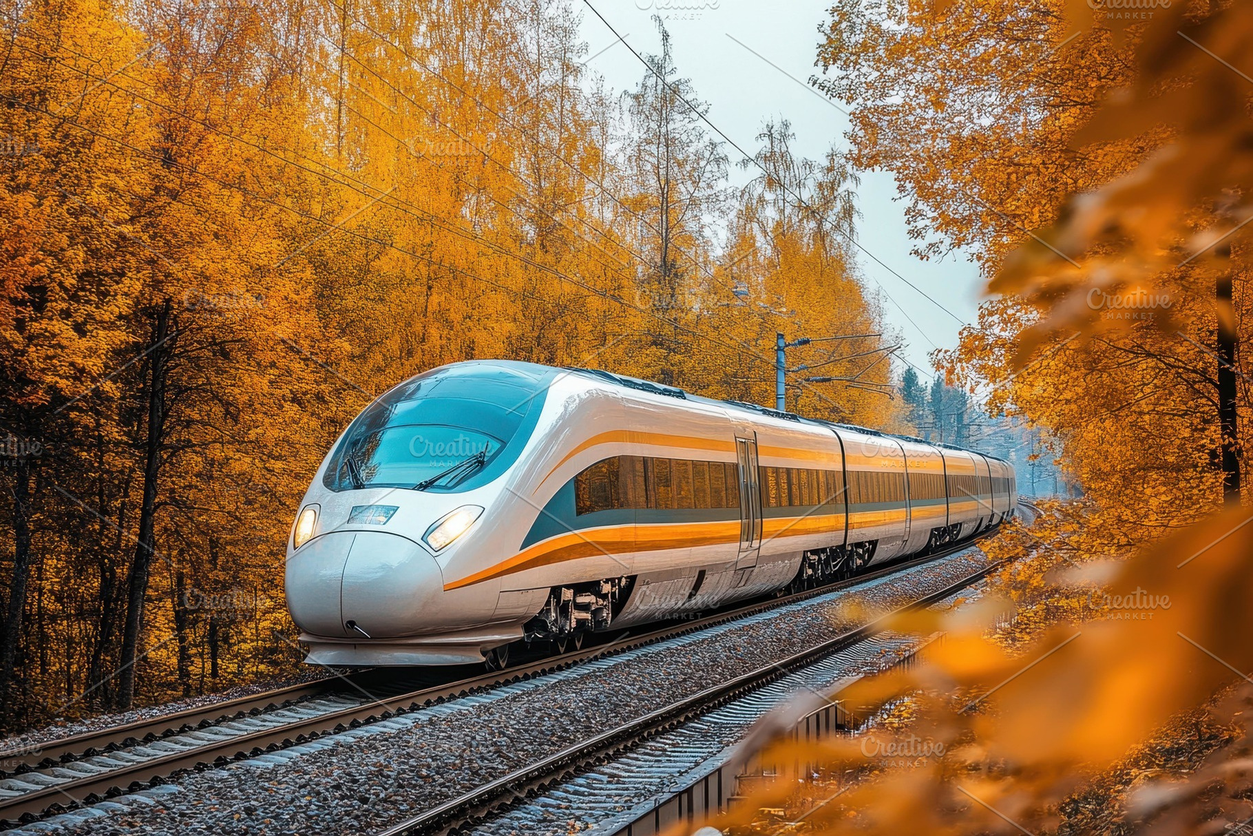 High-speed train travels through a v, a Photo by Tanuart