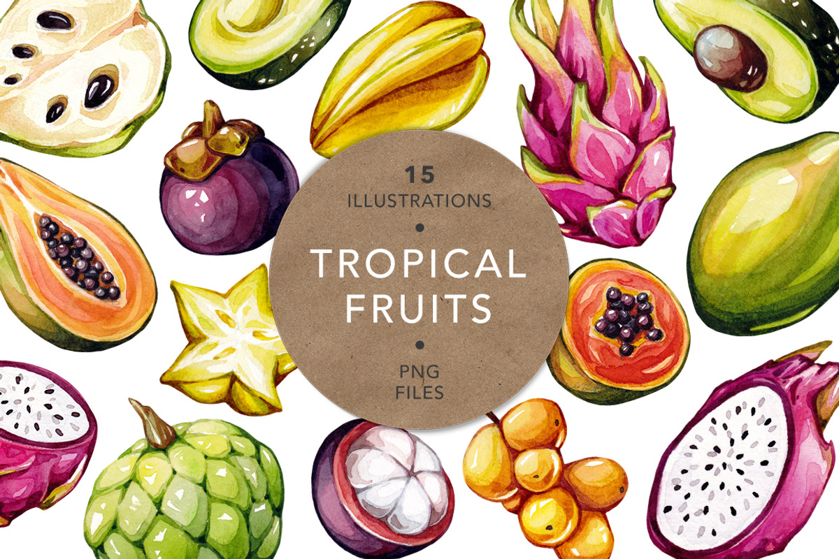 Tropical Fruits, Watercolor, an Illustration by Olga Olmix (Photo 1 of 4)