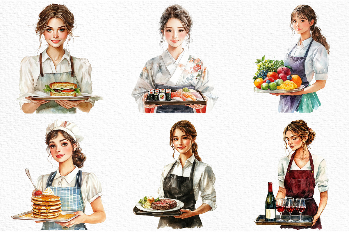 Waitress Watercolor Clipart, an Illustration by Craft Nest (Photo 5 of 9)