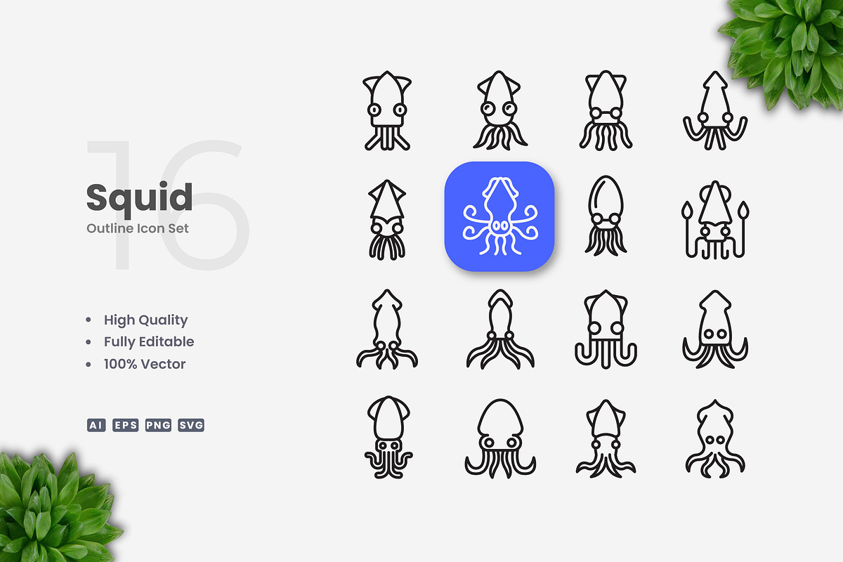 Squid Outline Icons, an Icon by Upnowgraphic