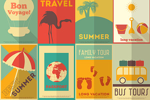 Flat Travel Posters Set