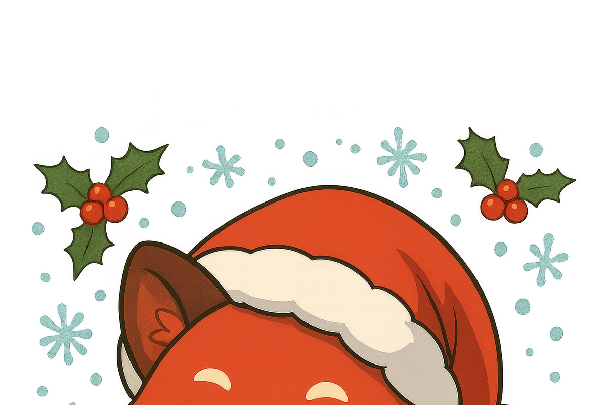 Cute anime red panda in santa hat wi, an Illustration by Dvoevnore photos