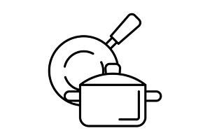 Frying pan and saucepan icon., an Outline Icon by incomible