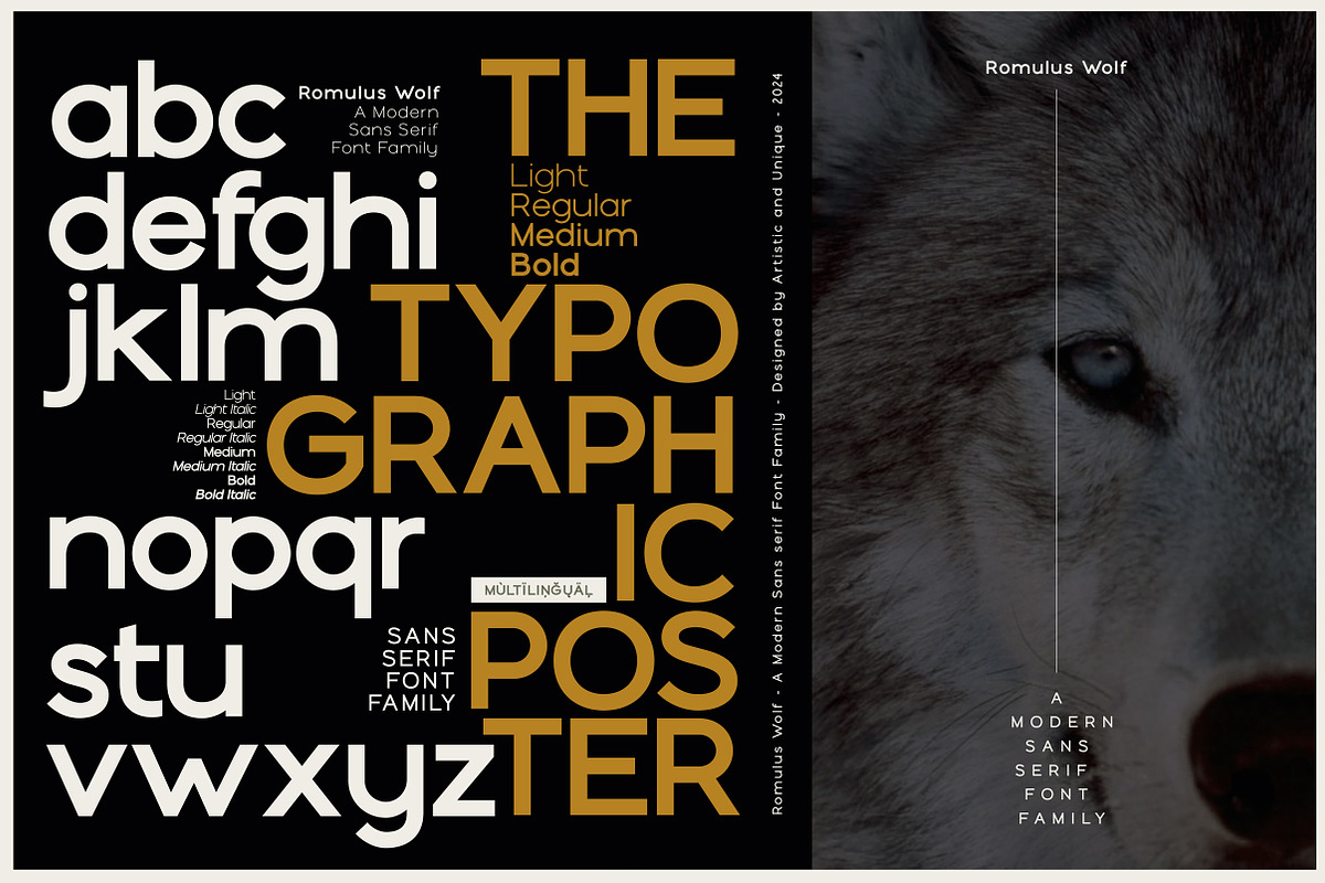 Romulus Wolf-Sans serif font family, a Sans Serif Font by Artistic & Unique (Photo 5 of 15)