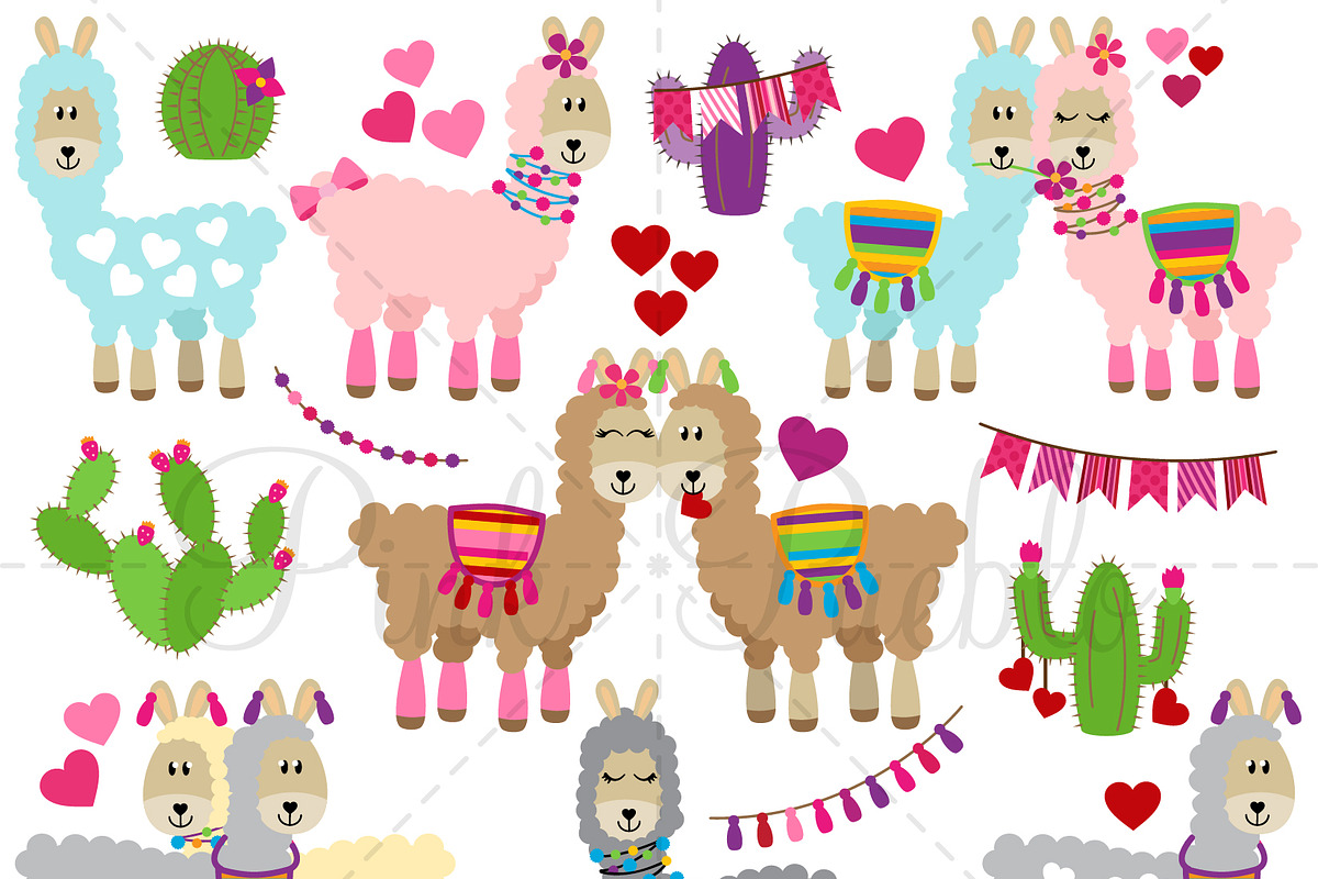 Valentine's Day Llama Clipart/Vector, an Illustration by PinkPueblo