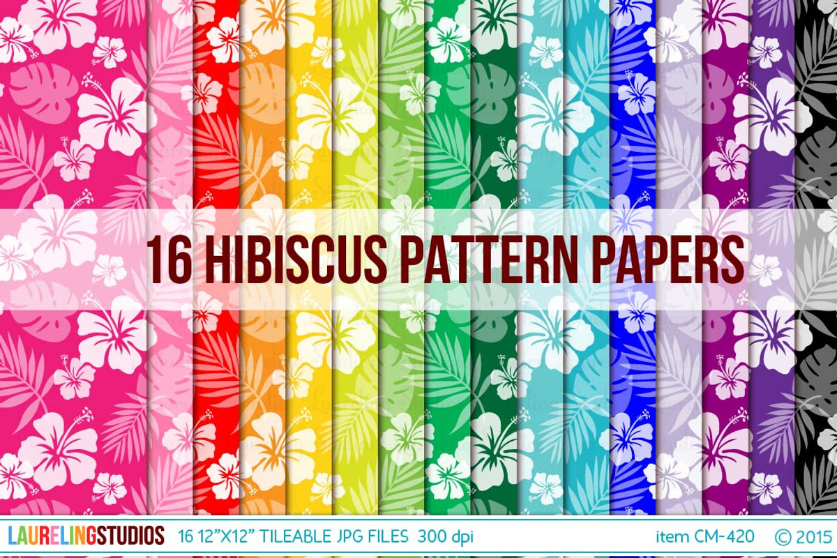 Hibiscus Digital Paper Background, a Pattern Graphic by Laureling Studios (Photo 1 of 3)