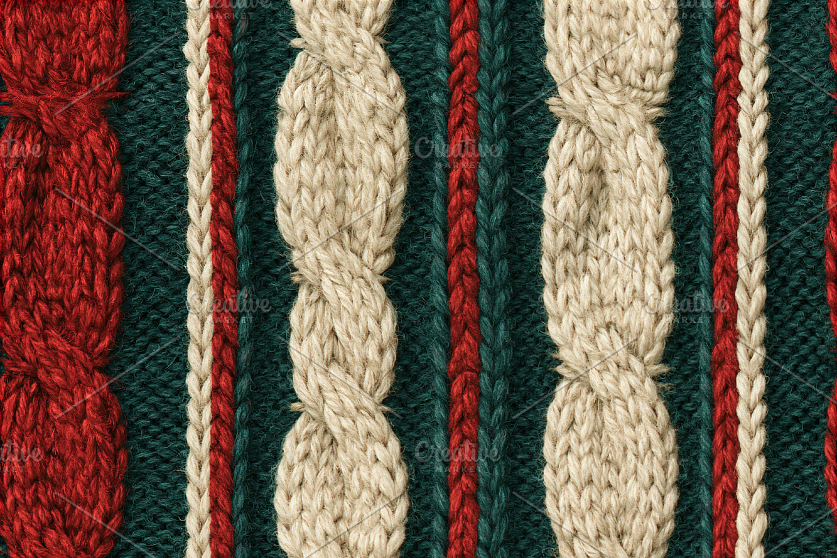 Seamless pattern knitted wool sweater fabric with red, green, an, a Pattern Graphic by Studio ANNA