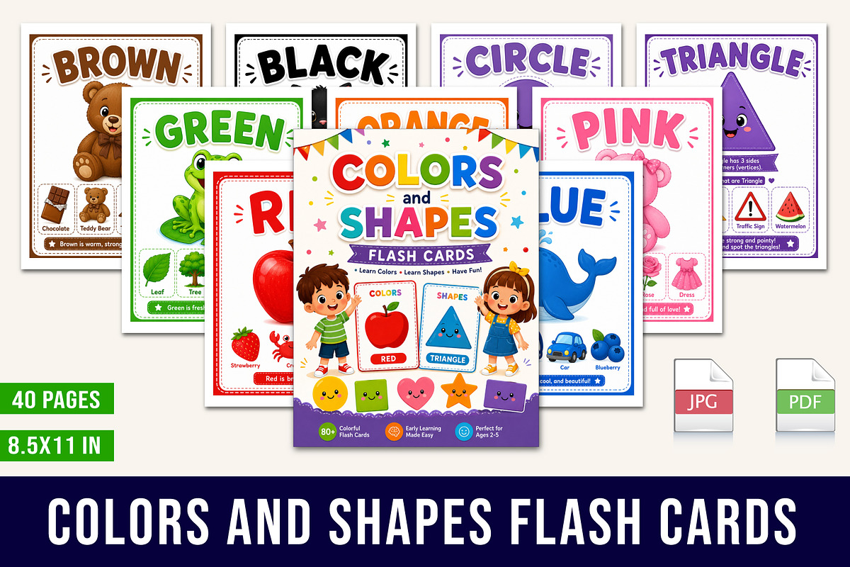 Colors and Shapes Flash Cards, a Stationery Template by Designmela01 (Photo 1 of 5)