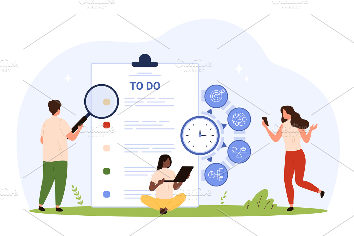 Tiny People Managing To-Do List, a Technology Illustration by Flashvector