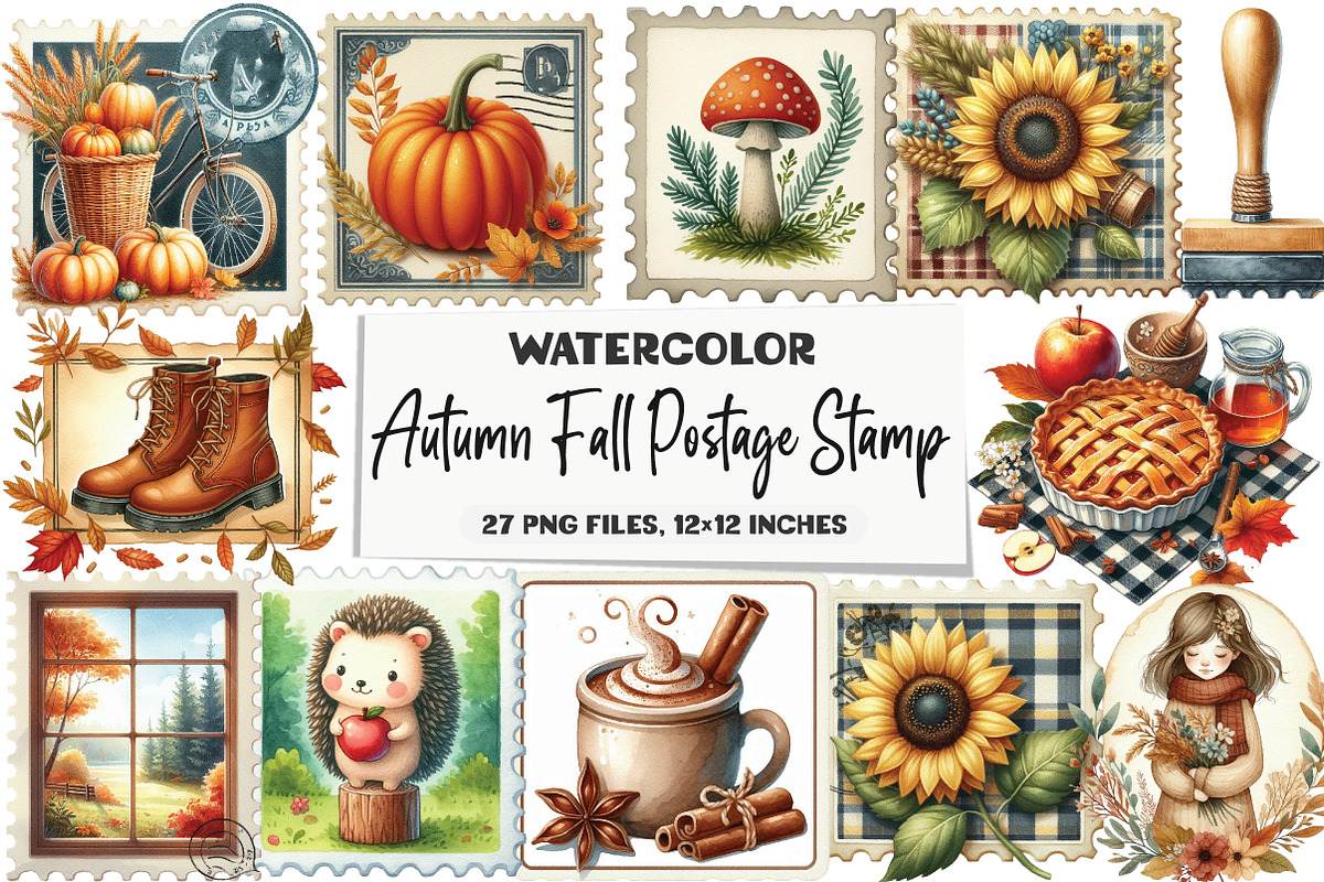 Autumn Fall Postage Stamp Clipart, an Illustration by DreamArtGraphic (Photo 1 of 5)