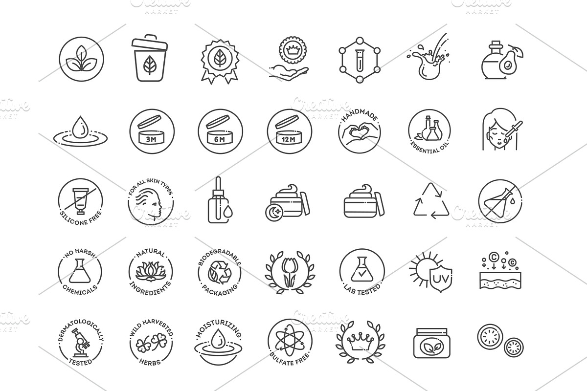 Natural, Organic, Skincare Symbols, an Outline Icon by Tettygreen (Photo 2 of 2)